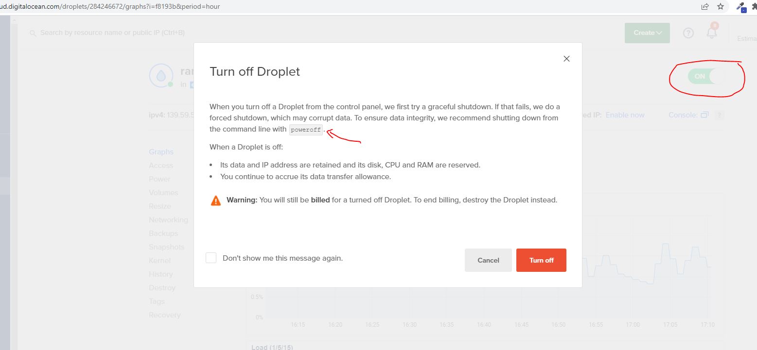 Digital Ocean Droplet ON OFF Options